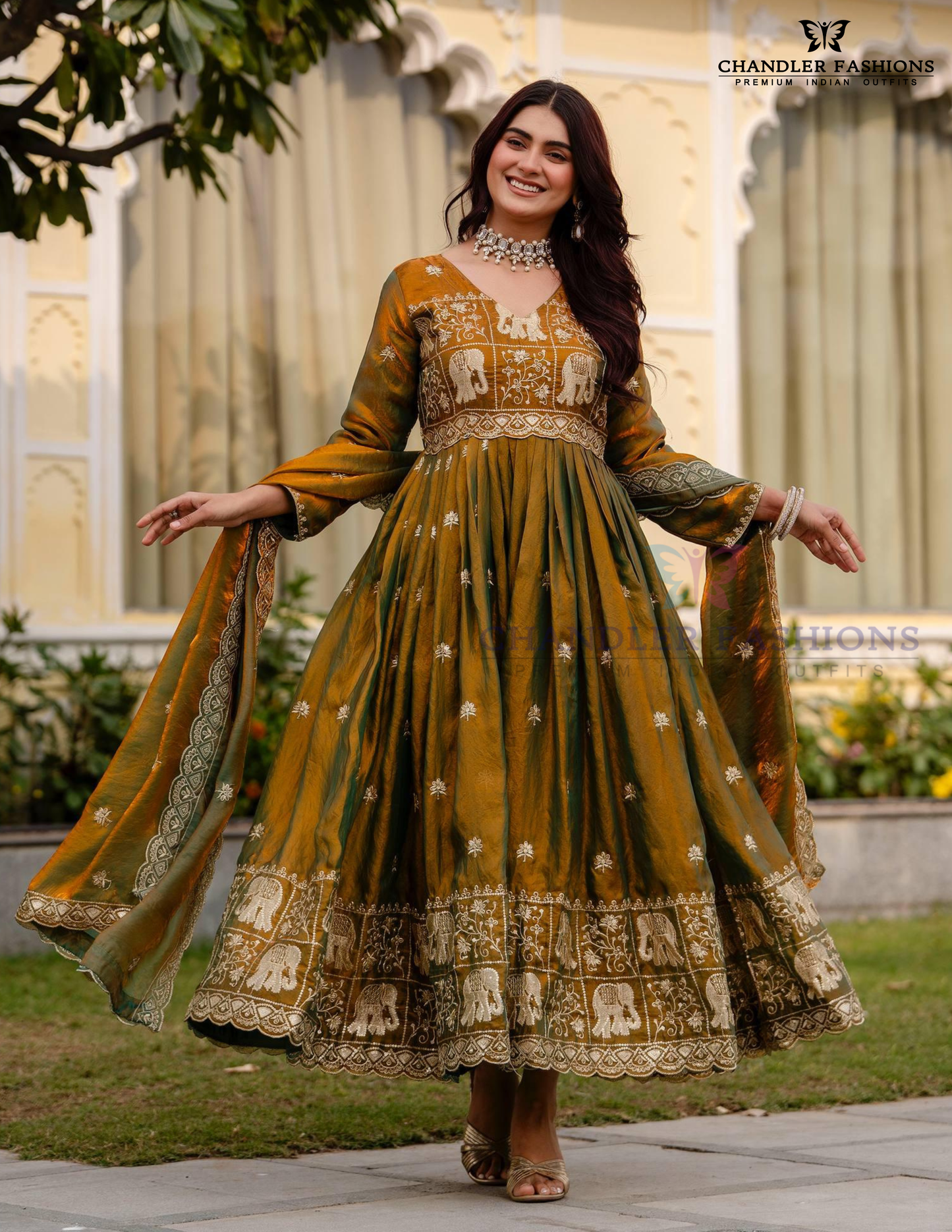 Fendy Satin With Embroidery Work Dual Tone Long Gown In Suncity