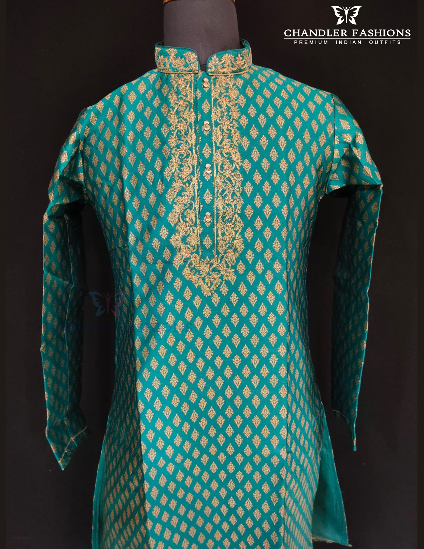 Attractive Teal Green Color Raw Silk Designer Men's Kurta With Pajama Pant
