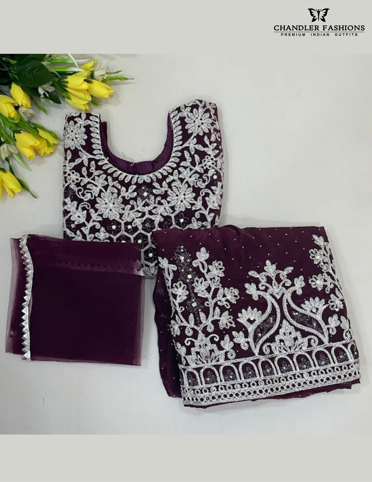 Beautiful Wine Color Georgette Choli Set With Embroidery Stones And Mirror Work Near Me