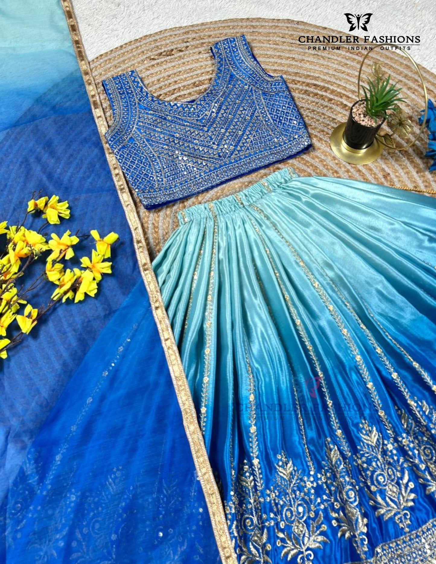 Blue Color Embroidery And Sequins Work Choli Set With Dupatta In Yuma