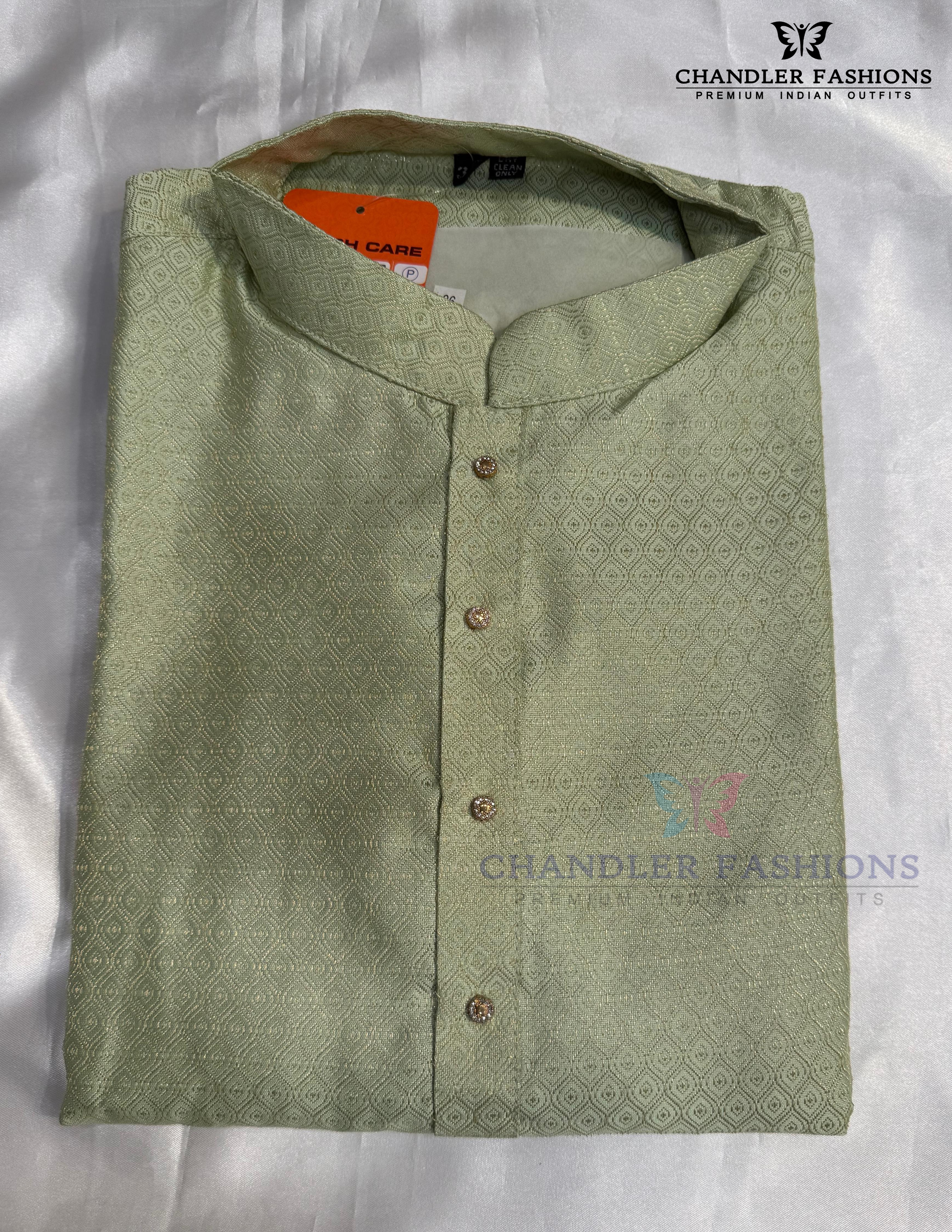 Attractive Green Color Cotton With Self Design Kurta Suits For Men