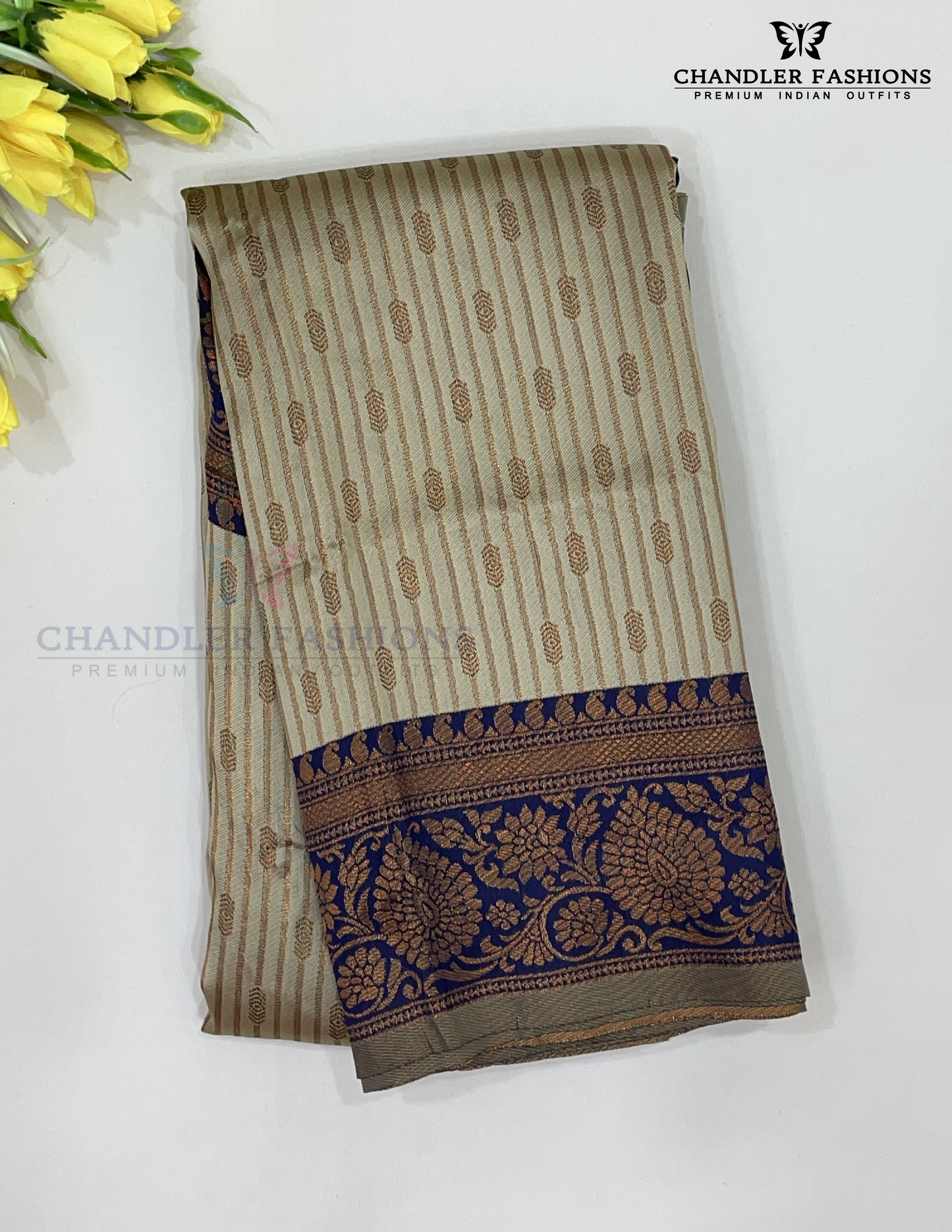 Stunning Gray Color With Blue Color Rich Pallu And Border Art Silk Saree For Women