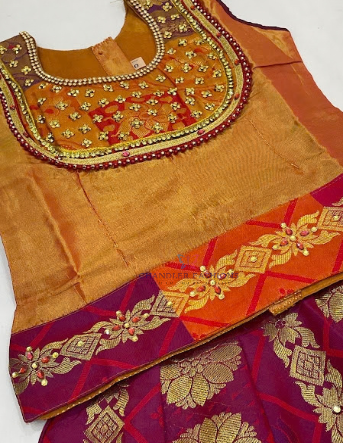 Golden Orange Color Art Silk Langa Set In Suncity