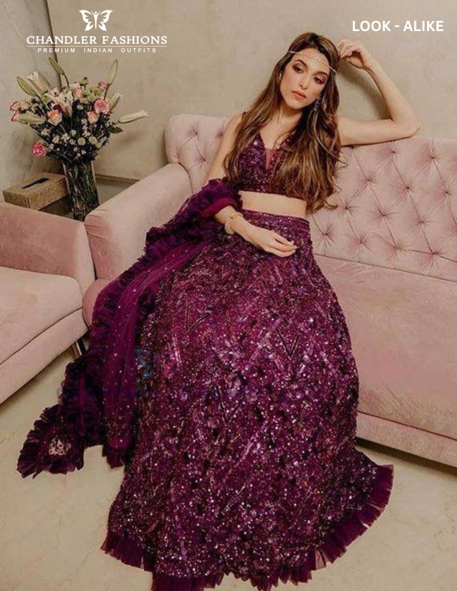 Attractive Wine Color Thread And Sequins Work Lehenga For Women