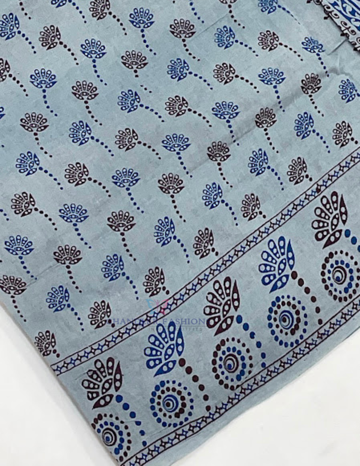 Gray Color Cotton Saree Print Work In USA