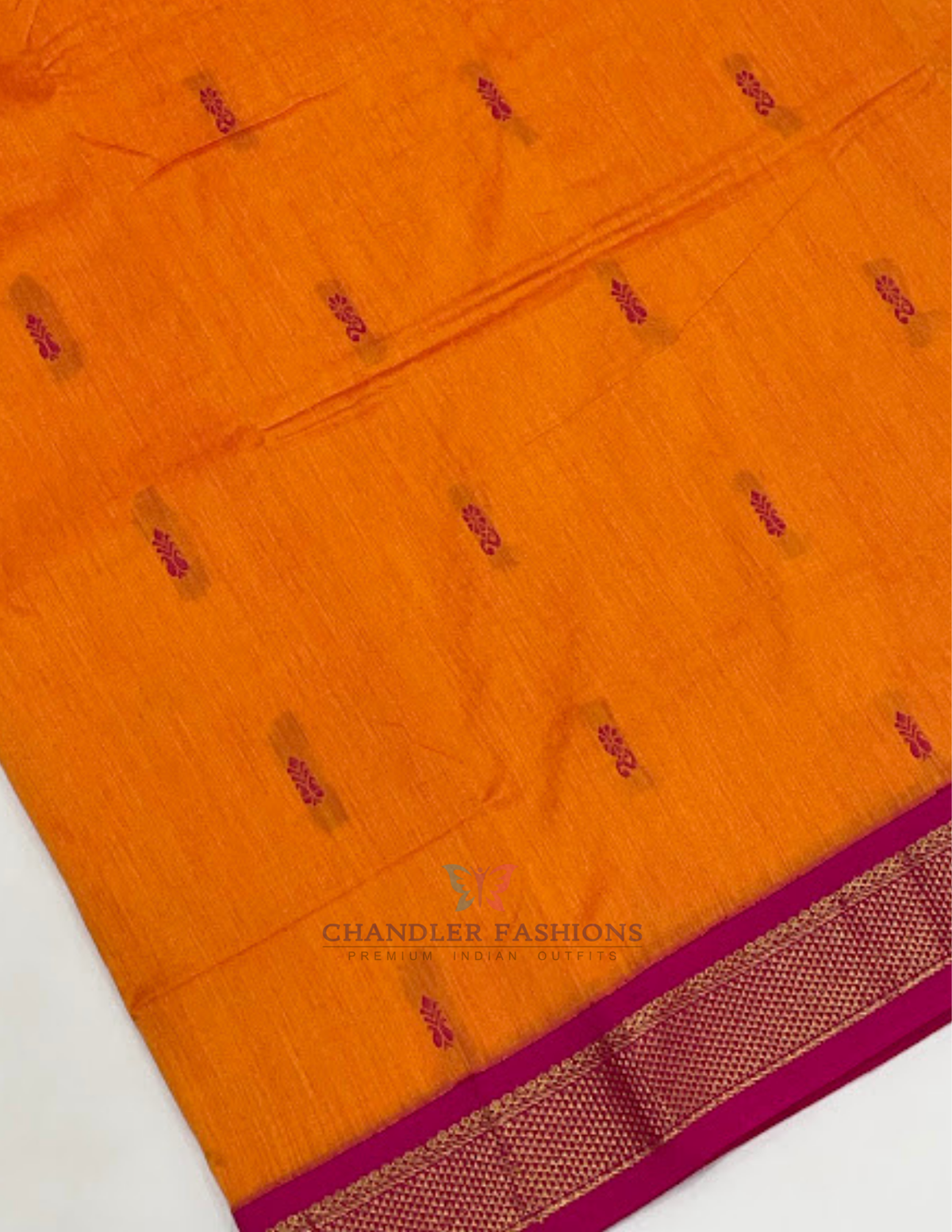 Orange And Pink Color Cotton And Zari Work Saree In Mesa