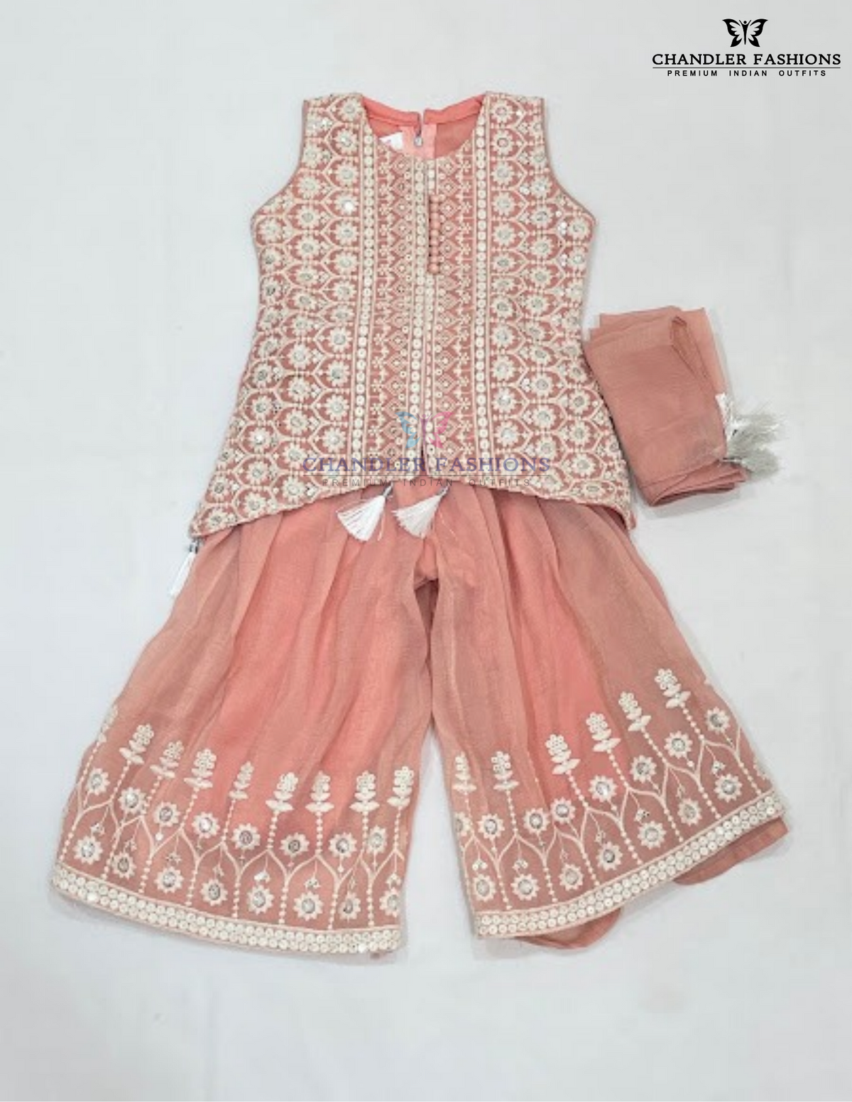 Sttunning Peach Color Chiffon Palazzo Suits With Heavy Embroidery Work For Girls