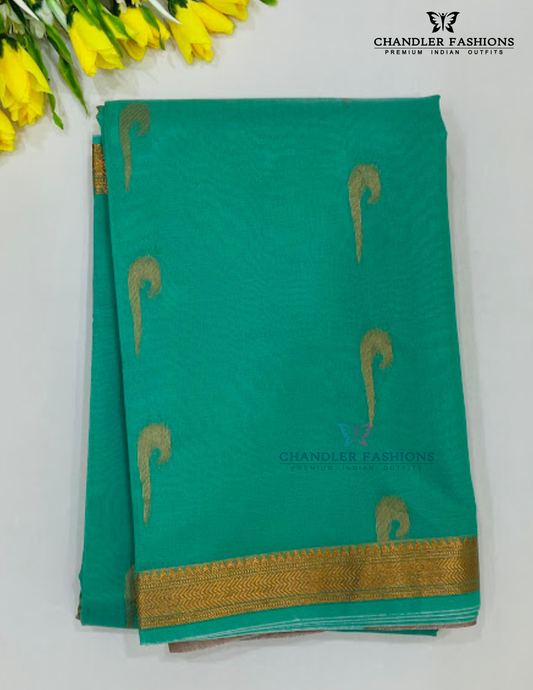 Stunning Green Color Cotton Saree With Zari Work For Women