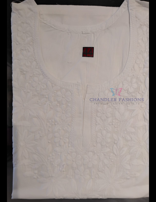 Wonderful White Color Cotton With Chikankari Work Short Kurti For Women