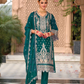Beautiful Teal Green Color Organza With Embroidery Work Salwar Suits With Dupatta