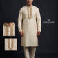 Charming Cream Color Jacquard Designer Men's Kurta With Stone And Embroidery Work
