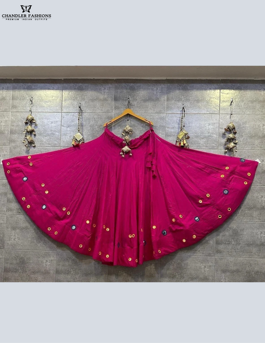 Alluring Pink Color Rayon Cotton With Miroor Work Skirts For Women
