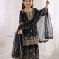 Fantastic Black Color Georgette Embroidery Work Sharara Suit Near Me