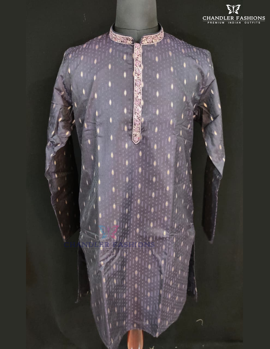 Elagant Purple Color Pure Banarasi With Zari Work Kuruta Sutis For Men