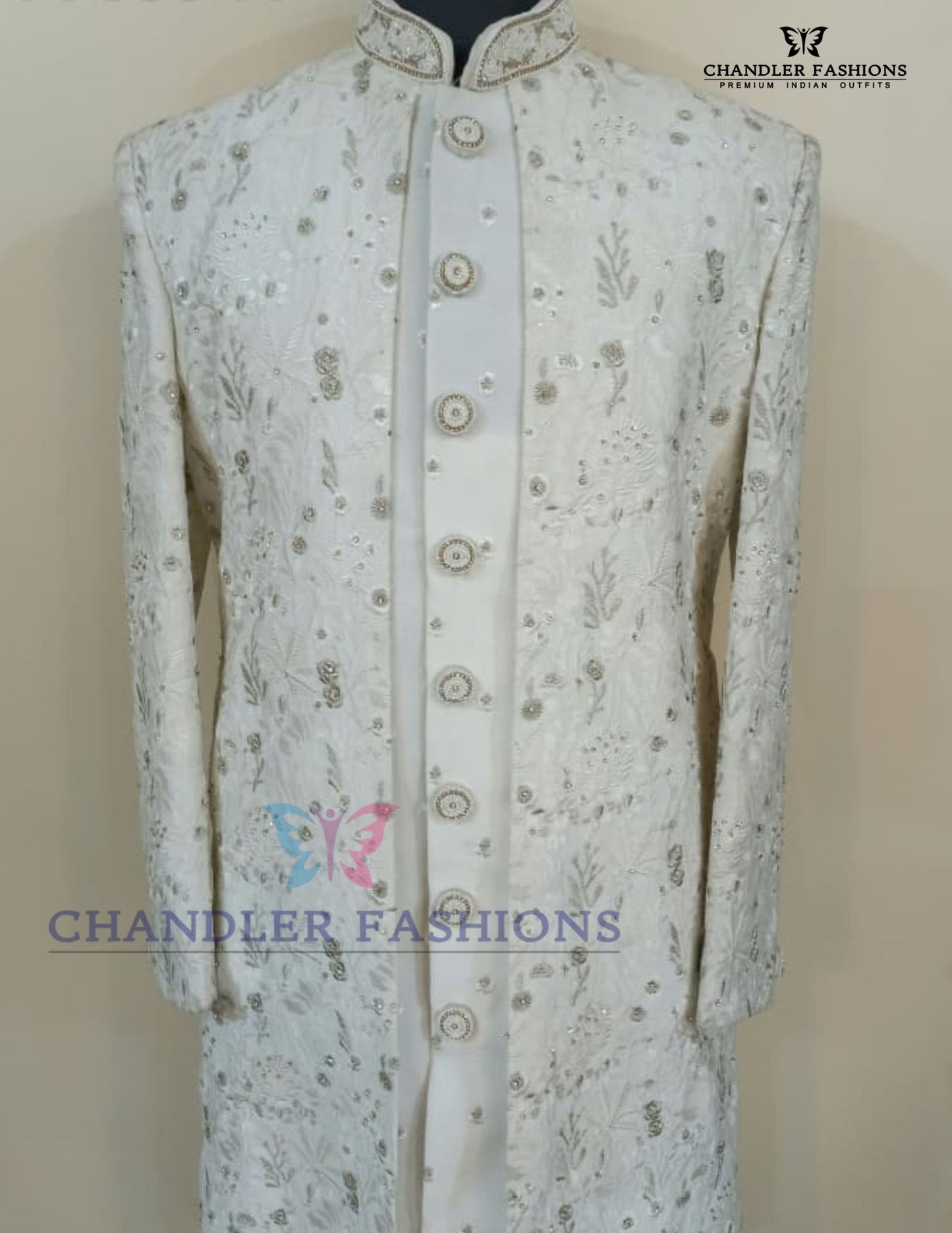 Beautiful White Color Hand Embroidery And Sequins Work Sherwani Suits For Men - PREMIUM QUALITY