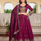 Beautiful Wine Color Embroidery And Sequins Work Lehenga Choli With Dupatta For Women