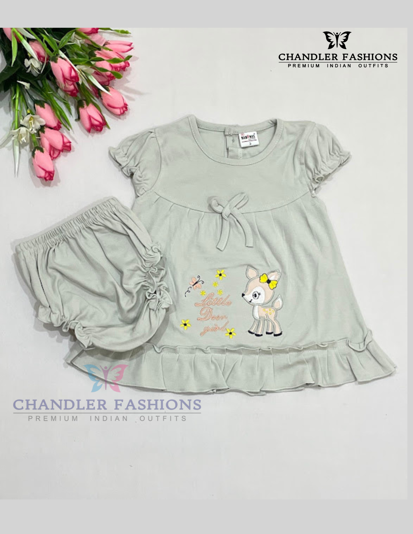Beautiful Light Gray Color Cotton Frock For Girls