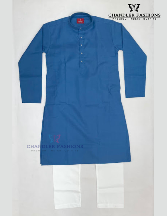 Beautiful Royal Blue Color Cotton Kurta Set For Kids Boys