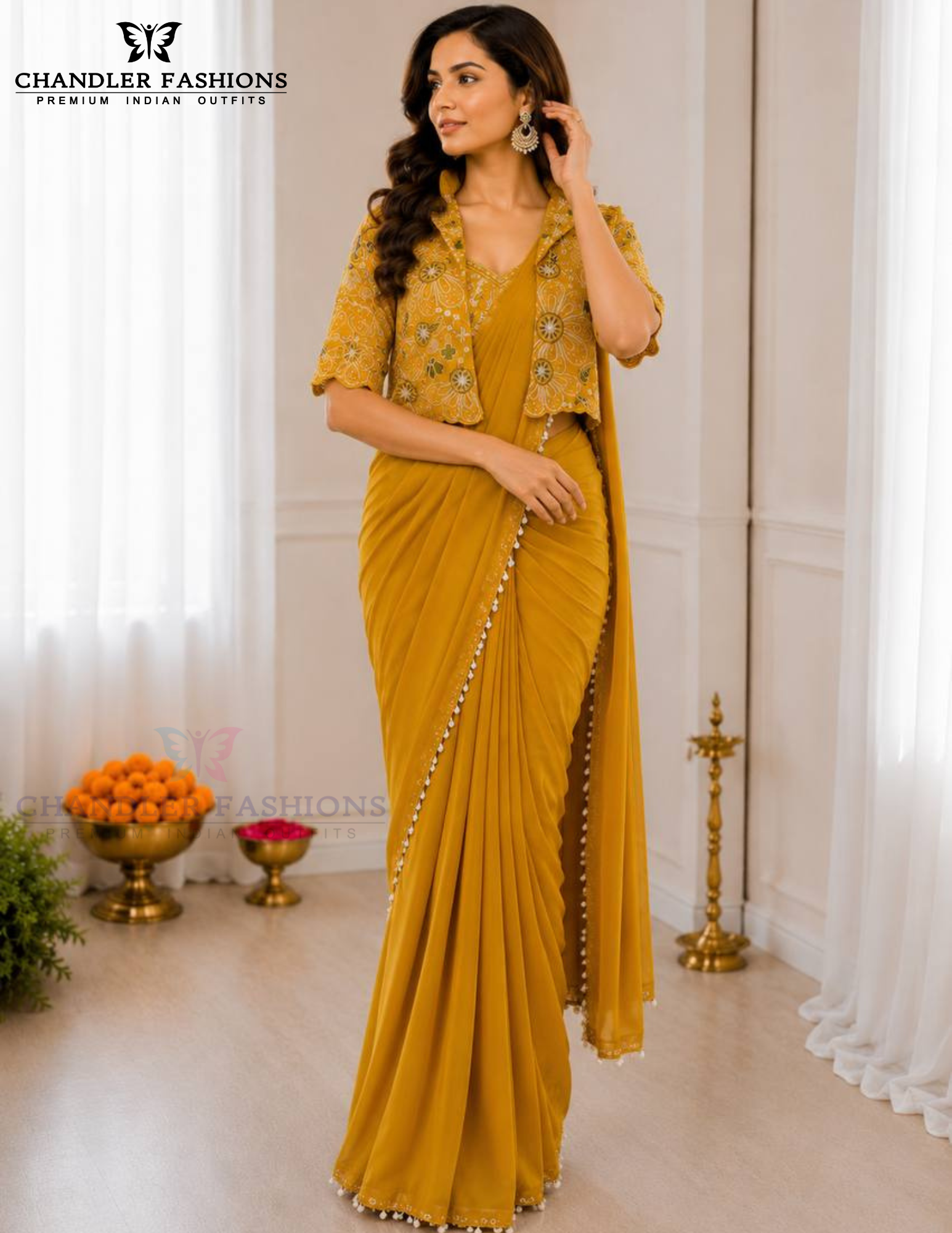 Stunning Yellow Color Crepe Silk Saree Set With Embroidery Koti Jacket And Sequin Work For Women