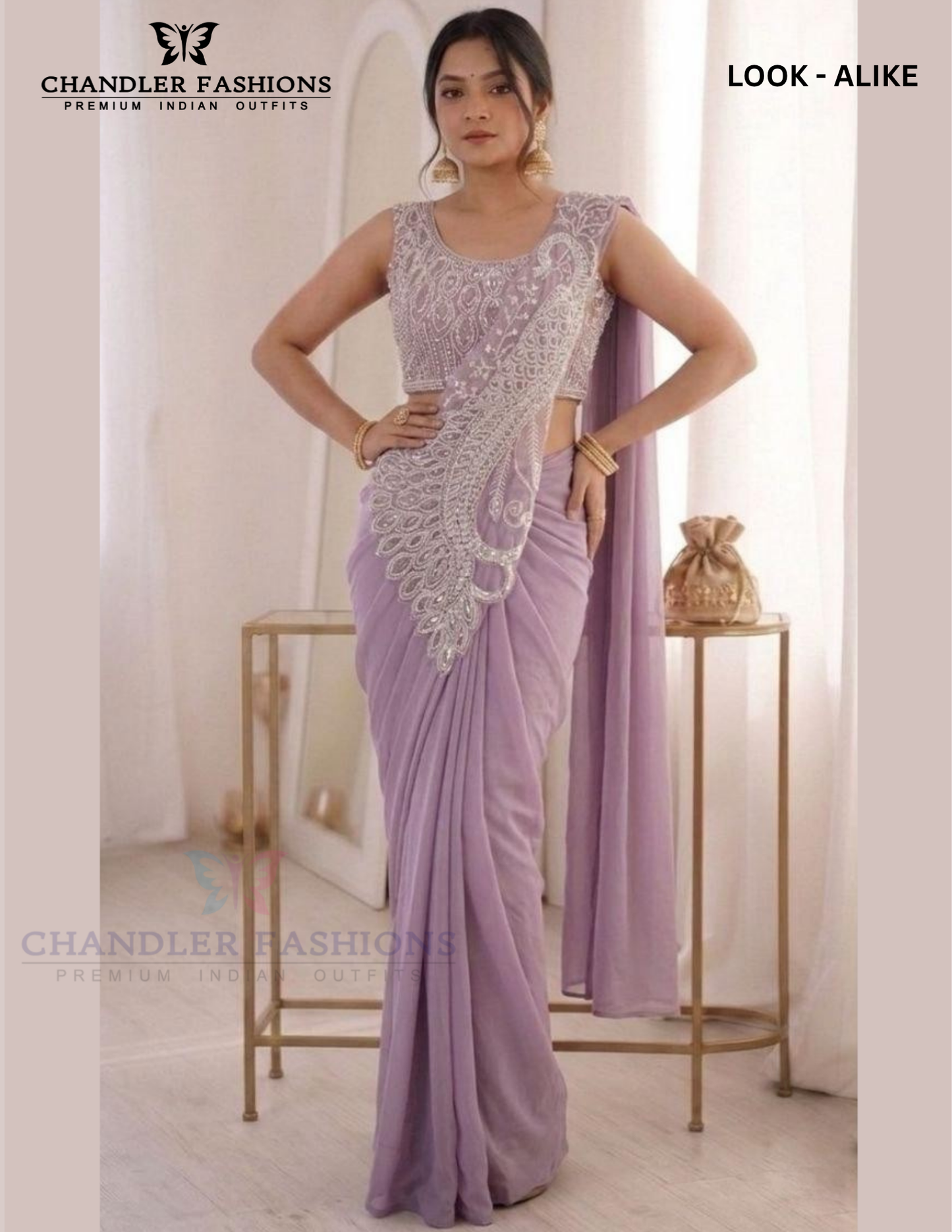 Gorgeous Lavender Color Ready To Wear Saree With Embroidery Work For Women
