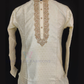Charming Cream Color Jacquard Designer Men's Kurta With Stone And Embroidery Work
