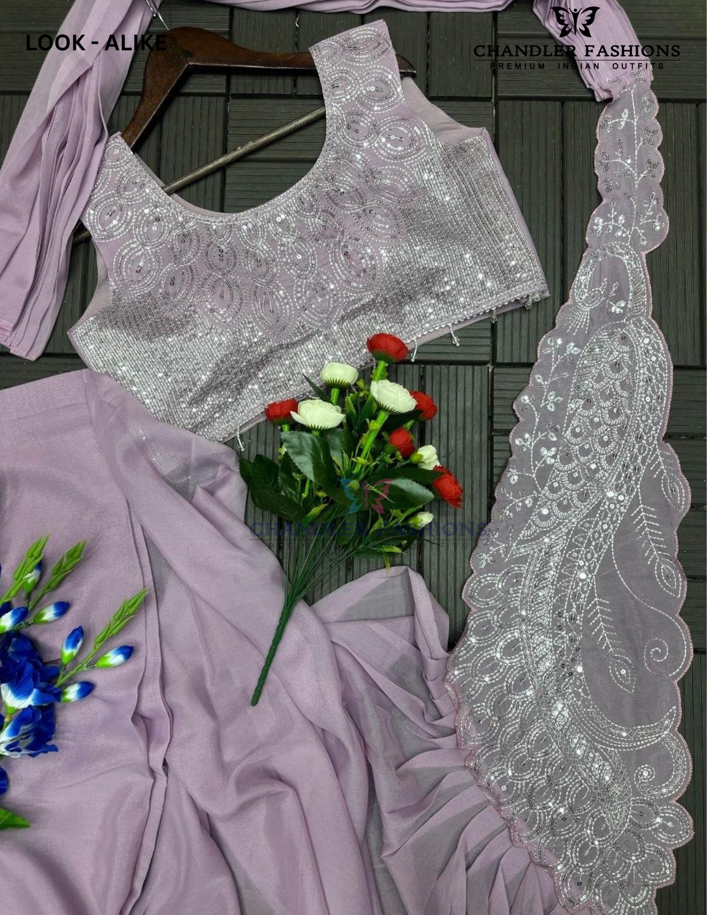 Lavender Color Ready To Wear Saree With Embroidery Work Near Me