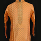Wonderful Orange Color Raw Silk Designer Men's Kurta With Stone And Embroidery Work
