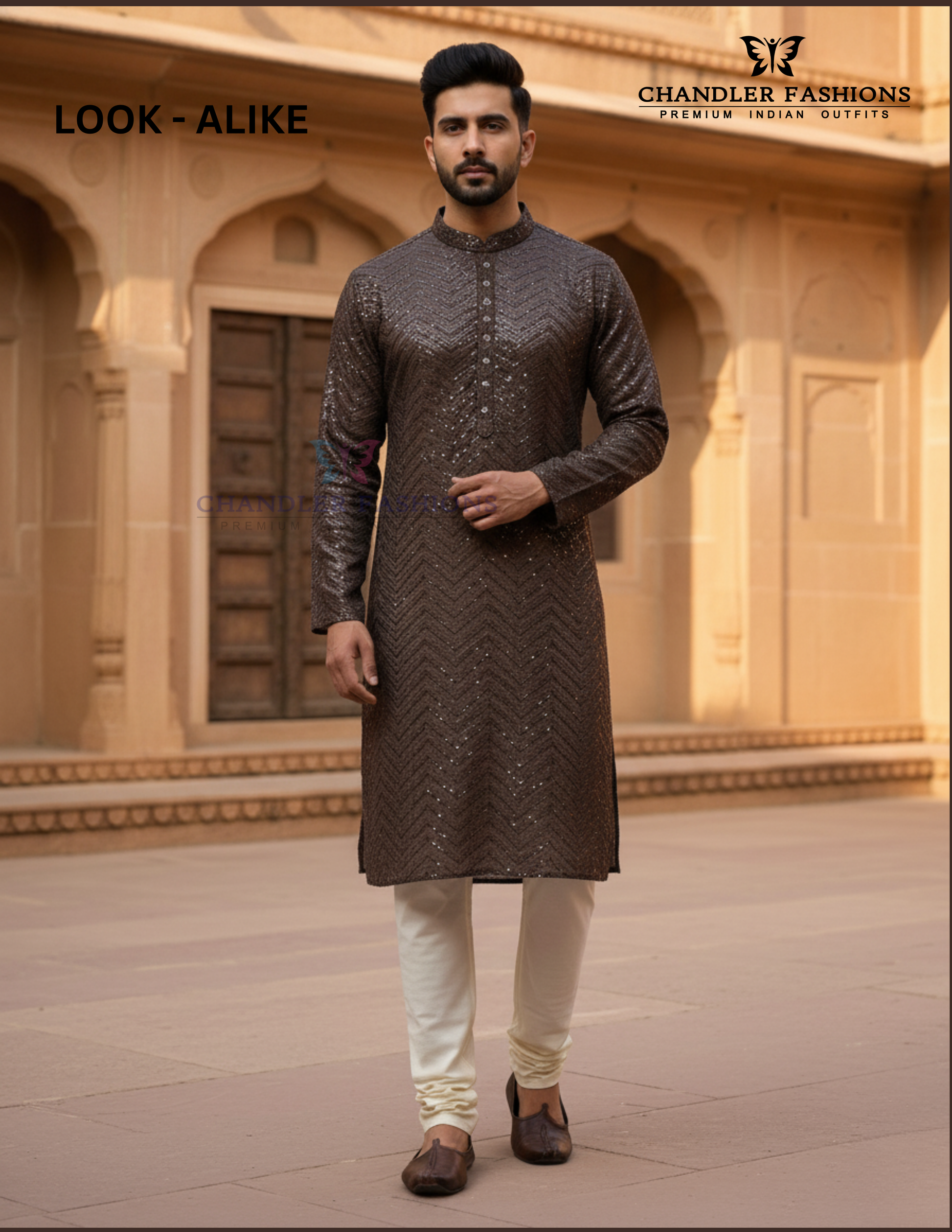 Charming Brown Color Soft Silk With Sequins Work Kurta Suits For Men