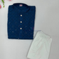 Wonderful Blue Color Cotton Embroidery And Sequins Work Kurta With Pajama Set Near Me