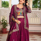Wine Color Embroidery And Sequins Work Lehenga Choli With Dupatta In USA