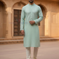Charming Sea Green Color Soft Silk With Thread Work Kurta Suits For Men
