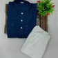 Blue Color Cotton Embroidery And Sequins Work Kurta With Pajama Set In USA
