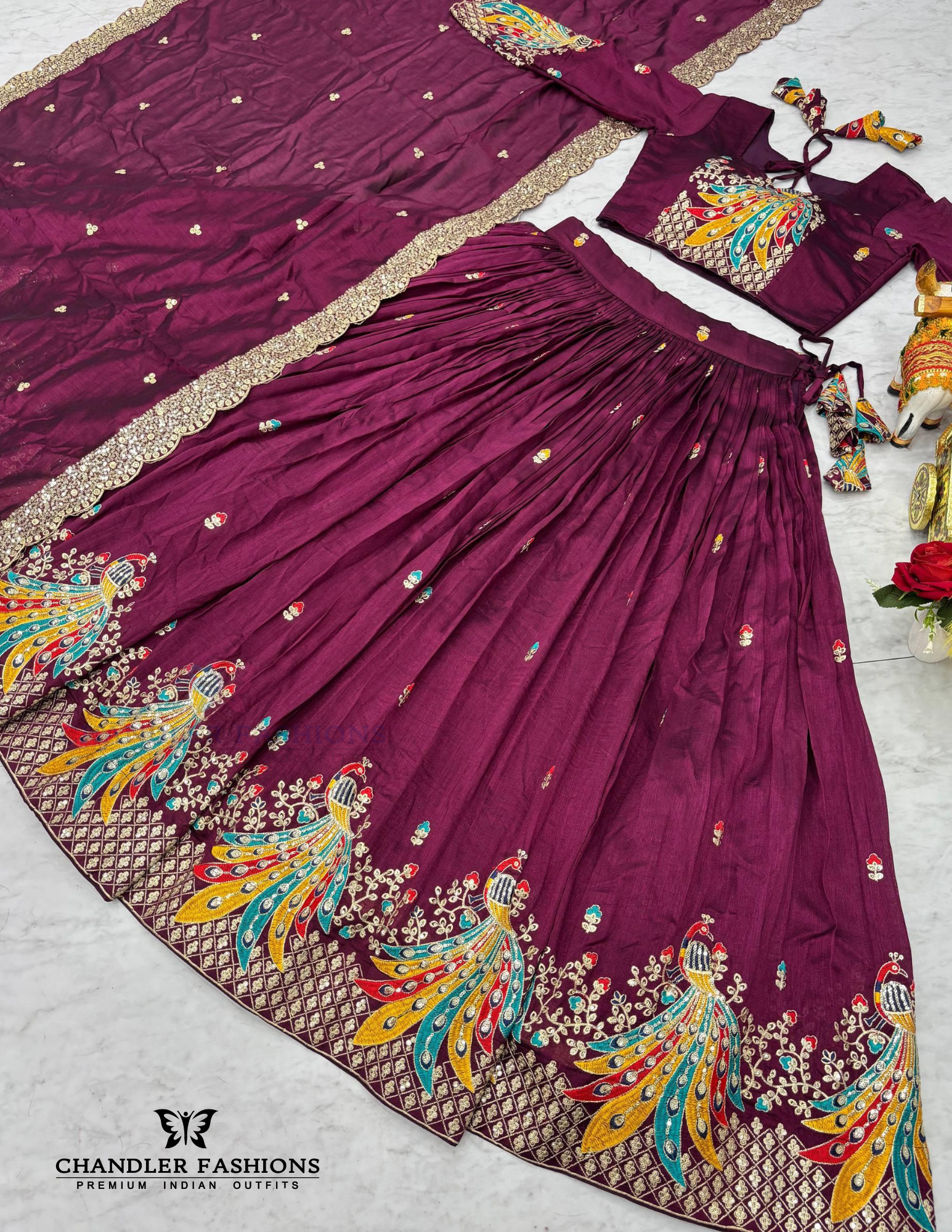 Wine Color Embroidery And Sequins Work Lehenga Choli With Dupatta In Chandler