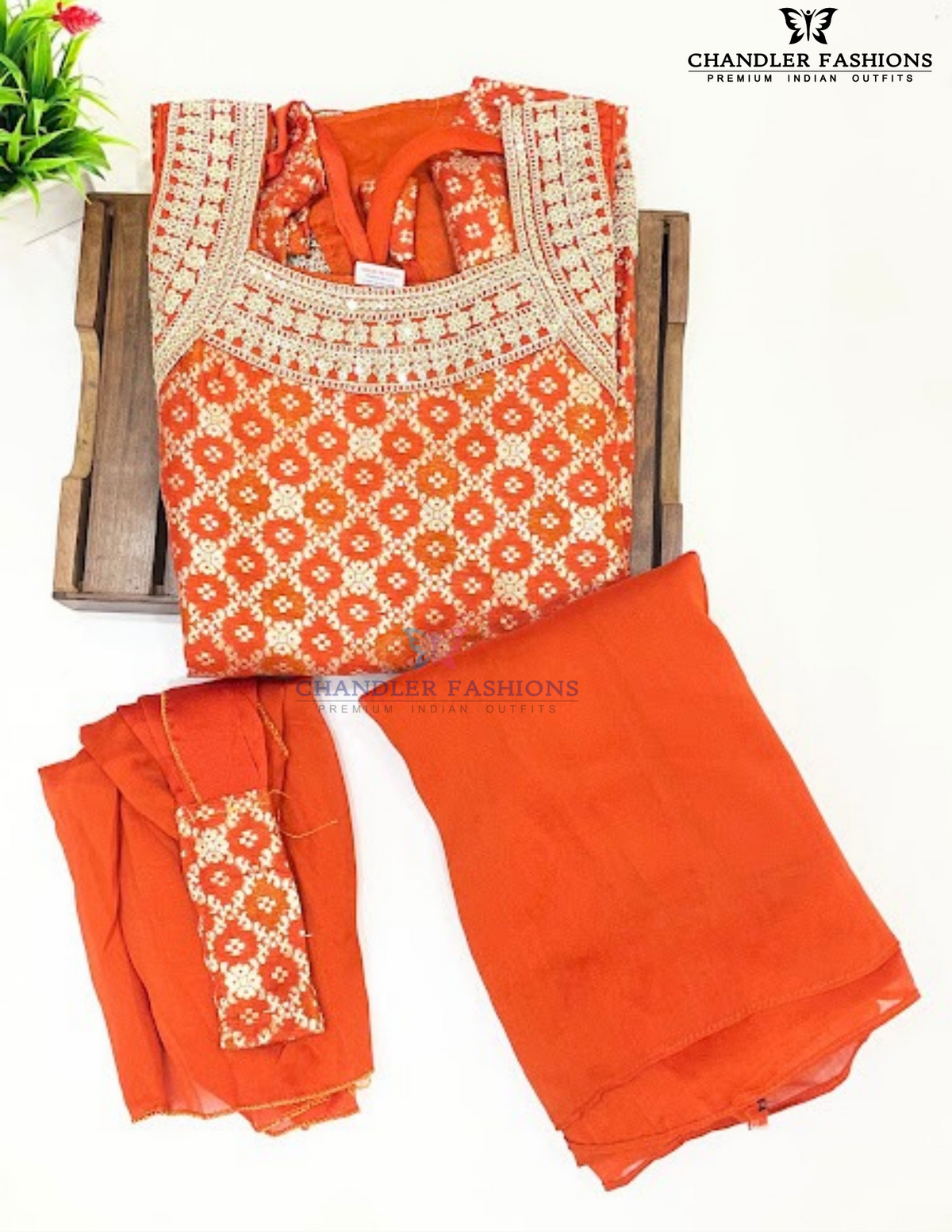 Orange Color Georgette Palazzo Suits With Embroidery And Sequins Work In USA