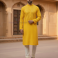 Attractive Yellow Color Soft Silk With Sequins Work Kurta Suits For Men