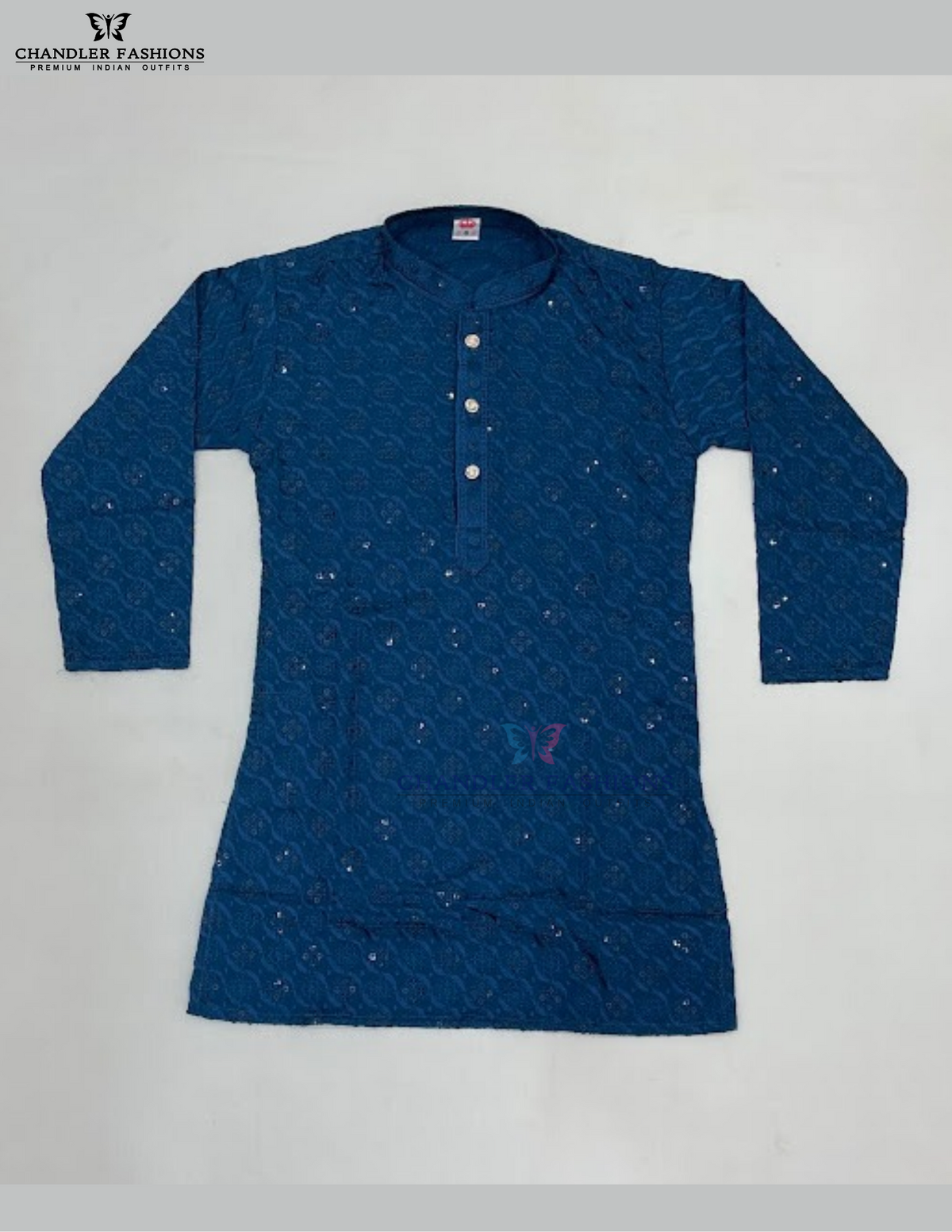 Blue Color Cotton Embroidery And Sequins Work Kurta Set In Tempe