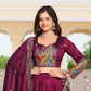 Wine Color Embroidery And Sequins Work Lehenga Choli With Dupatta In Yuma