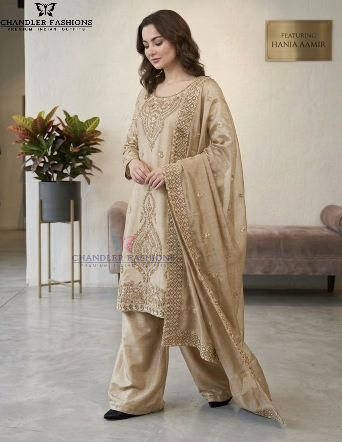 Cream Color Silk With Embroidery And Beads Work In USA