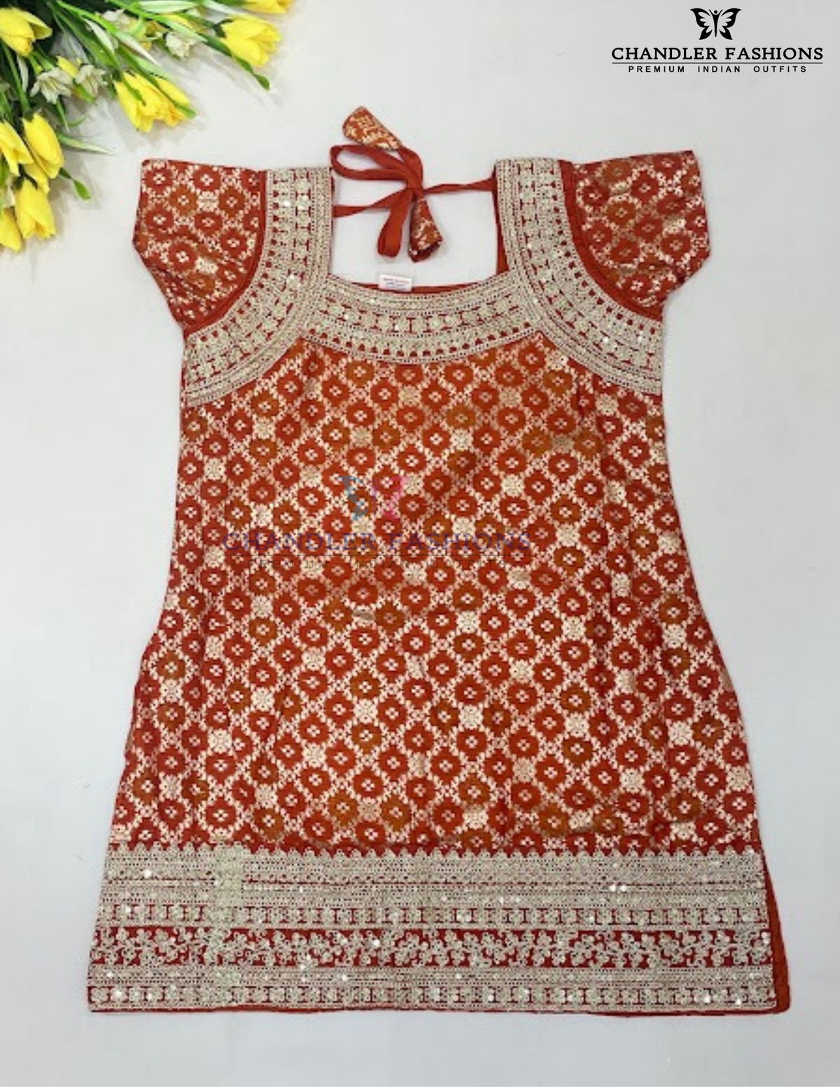 Orange Color Palazzo Suits With Embroidery And Sequins Work In Arizona