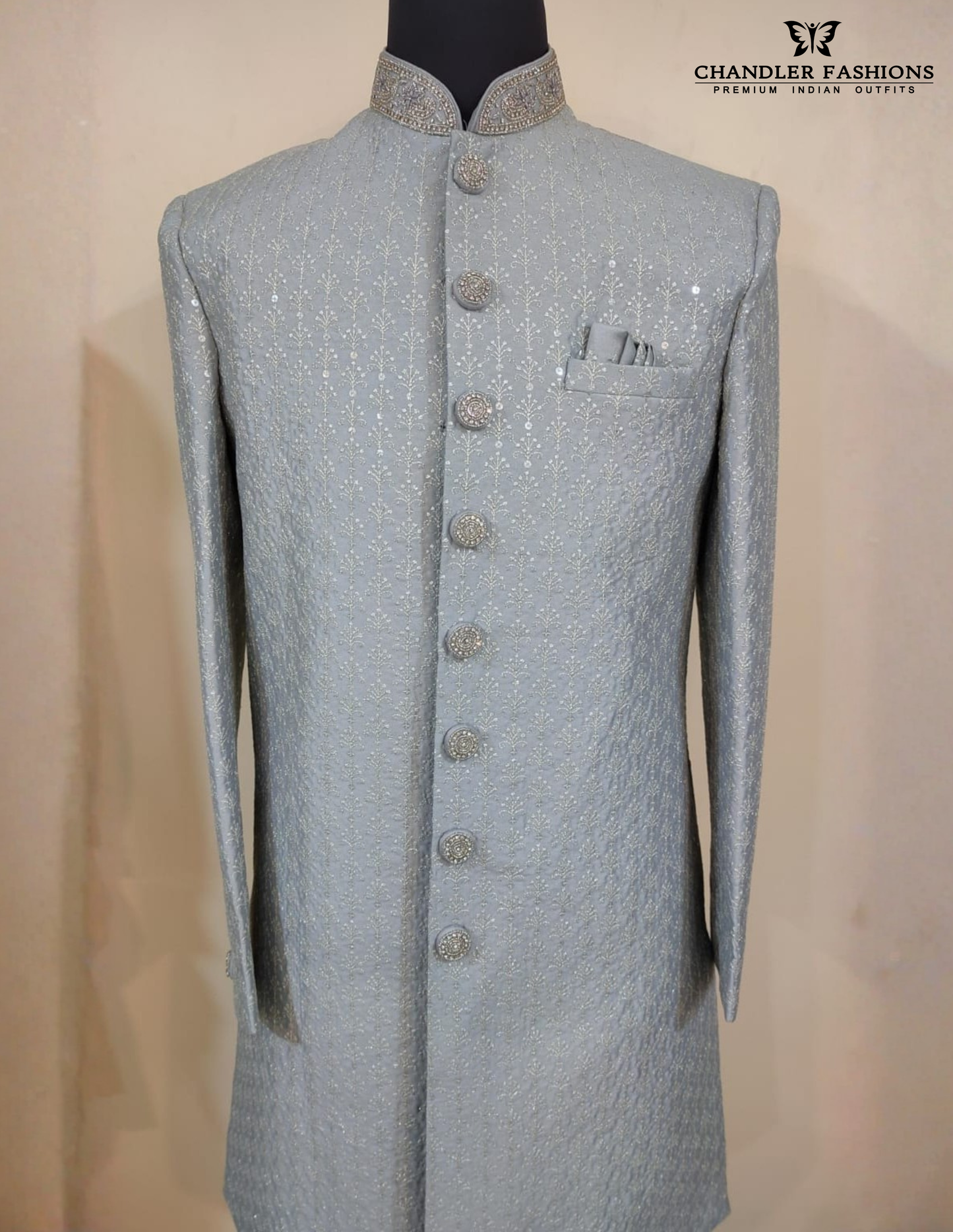 Off White Color Silk With Hand Embroidery Work Sherwani Suits Near Me
