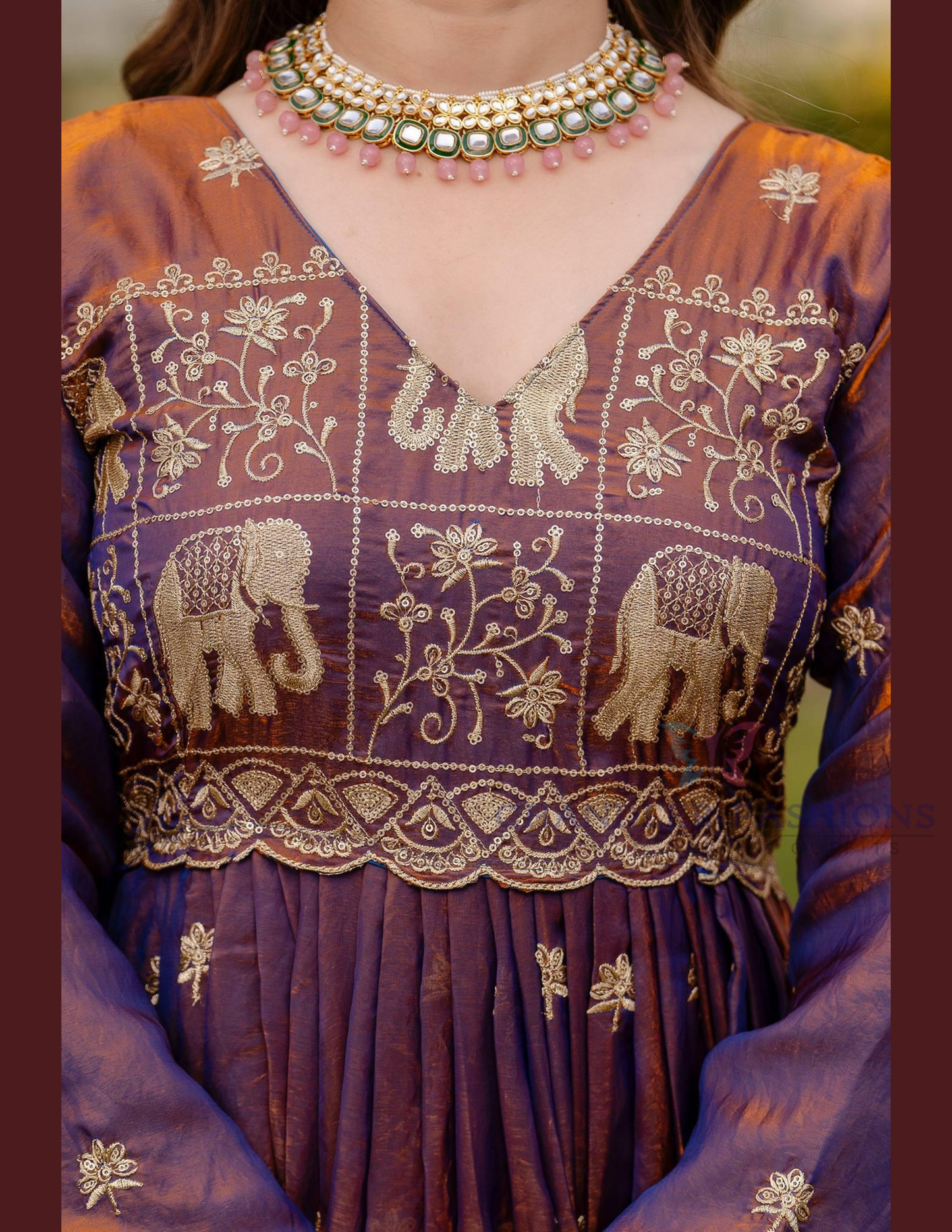 Dual Tone Long Gown With Dupatta In Sedona