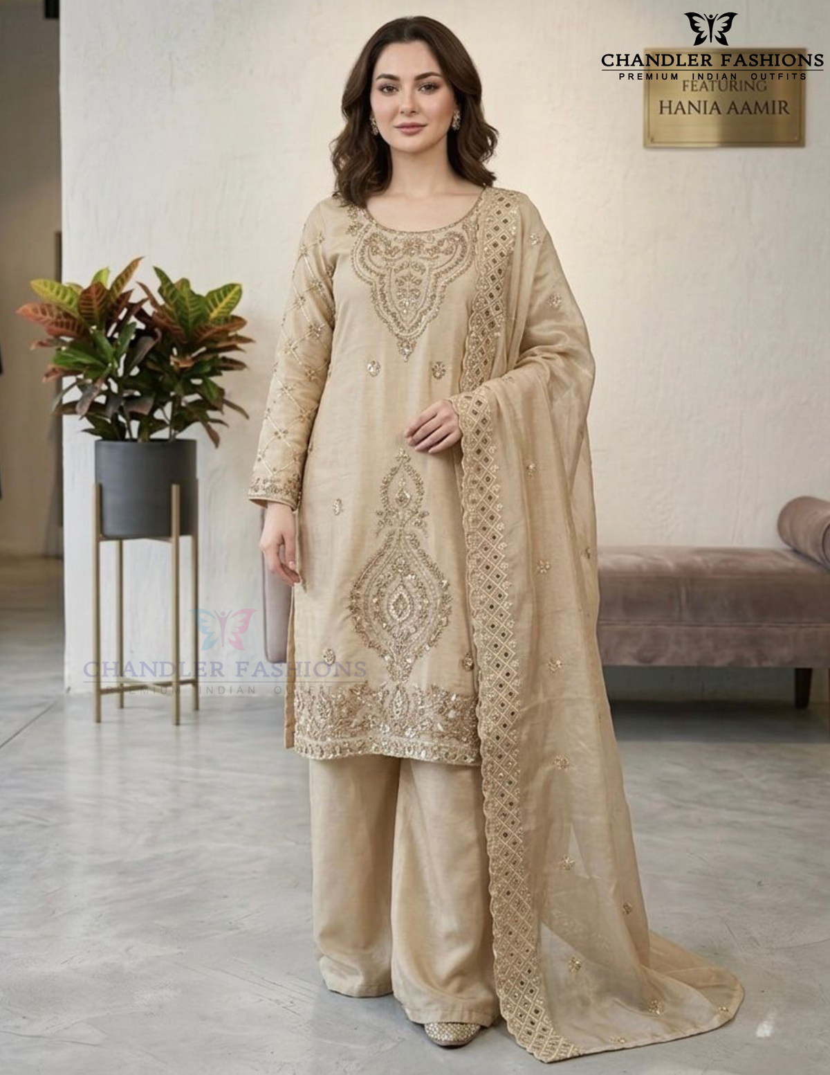 Elegant Cream Color Silk With Embroidery And Beads Work Near Me