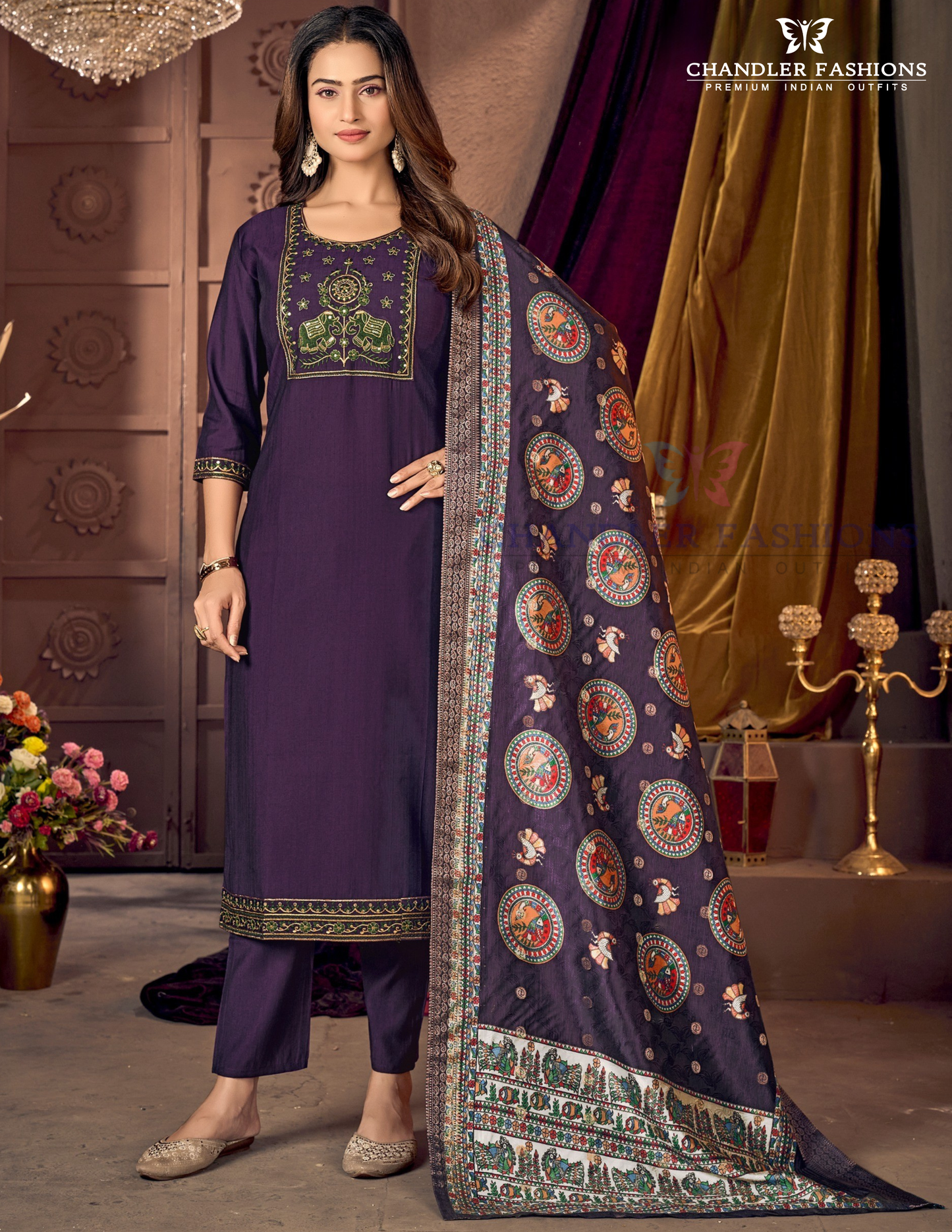 Charming Purple Color Vatican Silk With Embroidery And Sequins Work Salwar Suits With Dupatta
