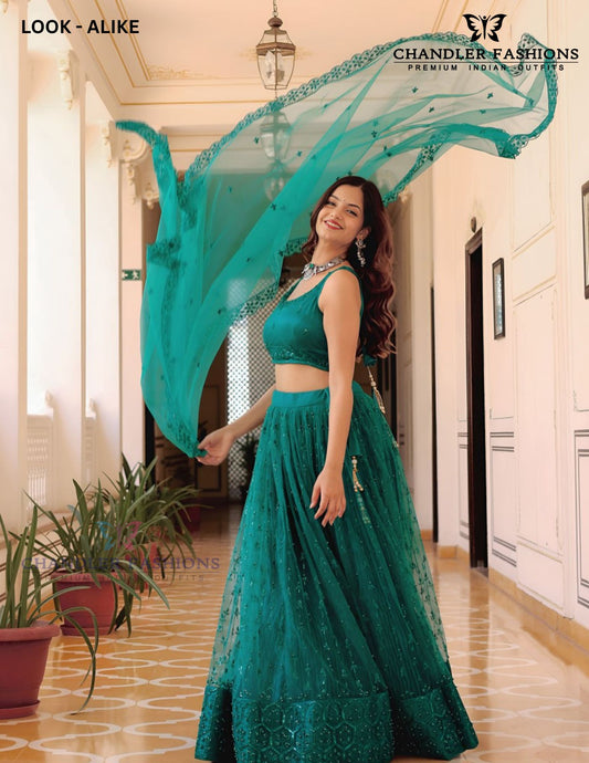 Marvellous Teal Blue Color Soft Net Lehenga Choli With Dupatta For Women