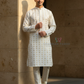 Alluring White Color Embroidery And Sequins Work Kurta Suits For Men