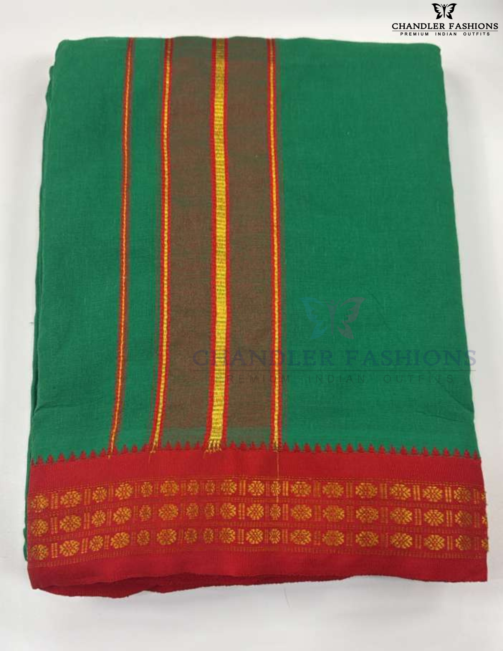 Wonderful Green Color Cotton Panchakacham Dhoti With Stole For Men