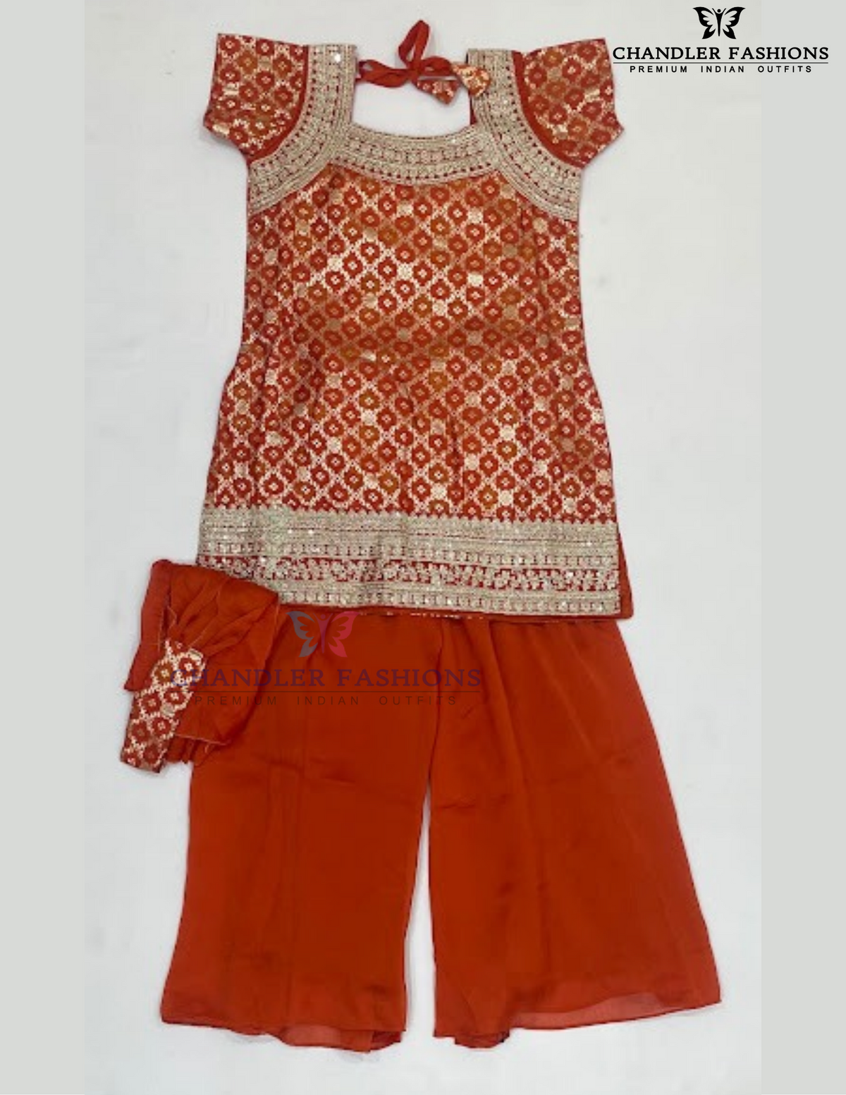 Alluring Orange Color Georgette Palazzo Suits With Embroidery And Sequins Work For Girls