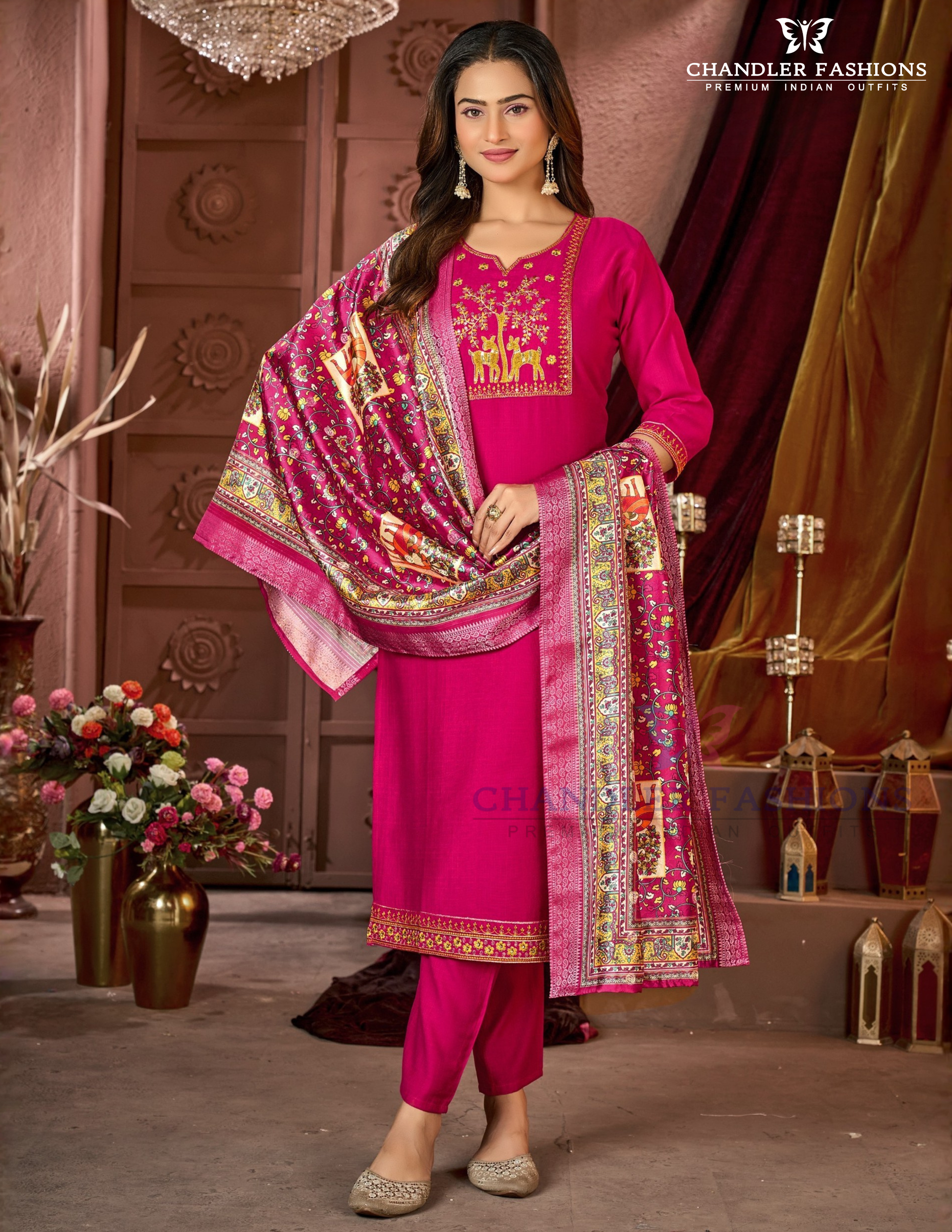 Amazing Pink Color Vatican Silk With Embroidery And Sequins Work Salwar Suits With Dupatta