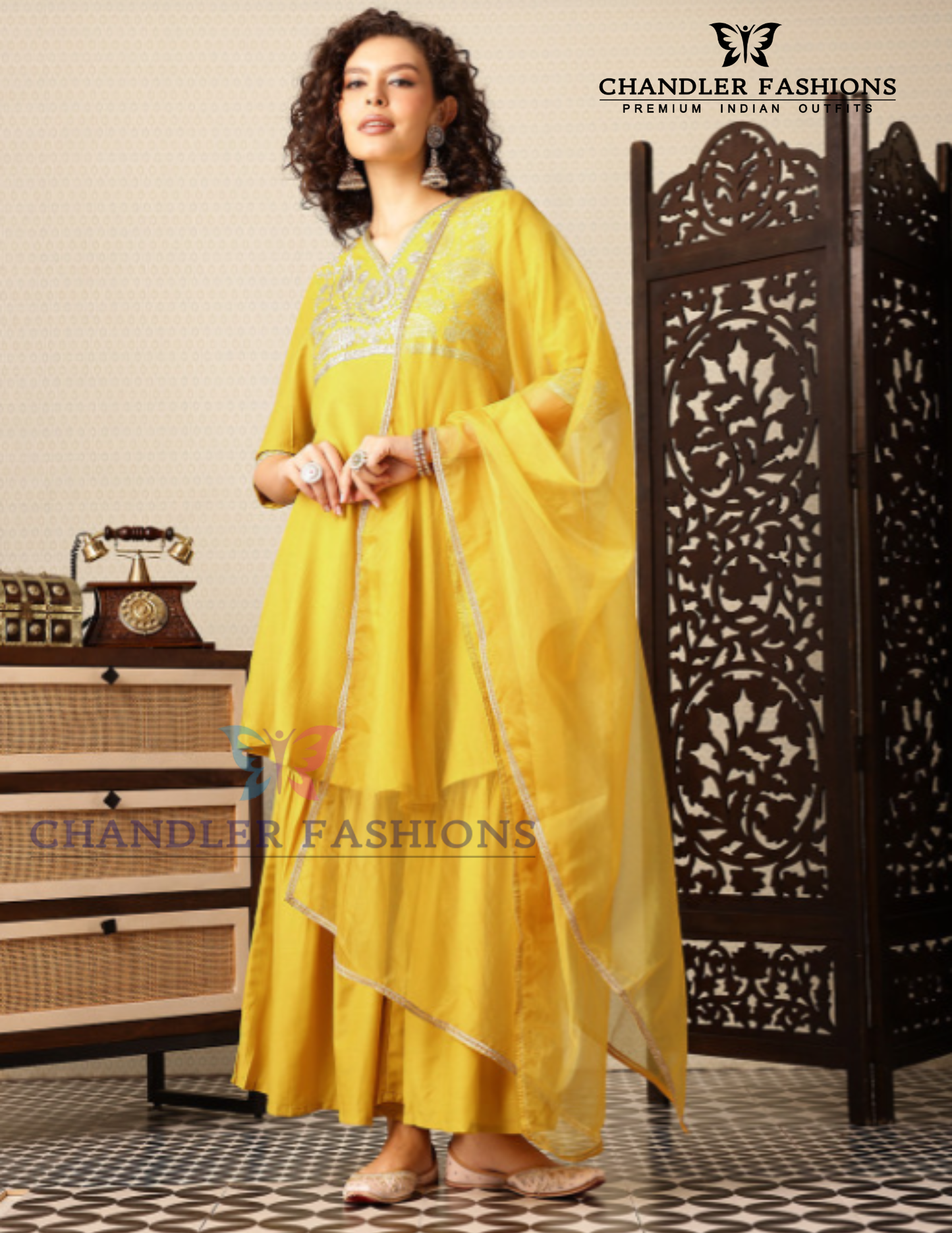 Amazing Yellow Color Silk Blend With Embroidery Work Sharara Suits For Women