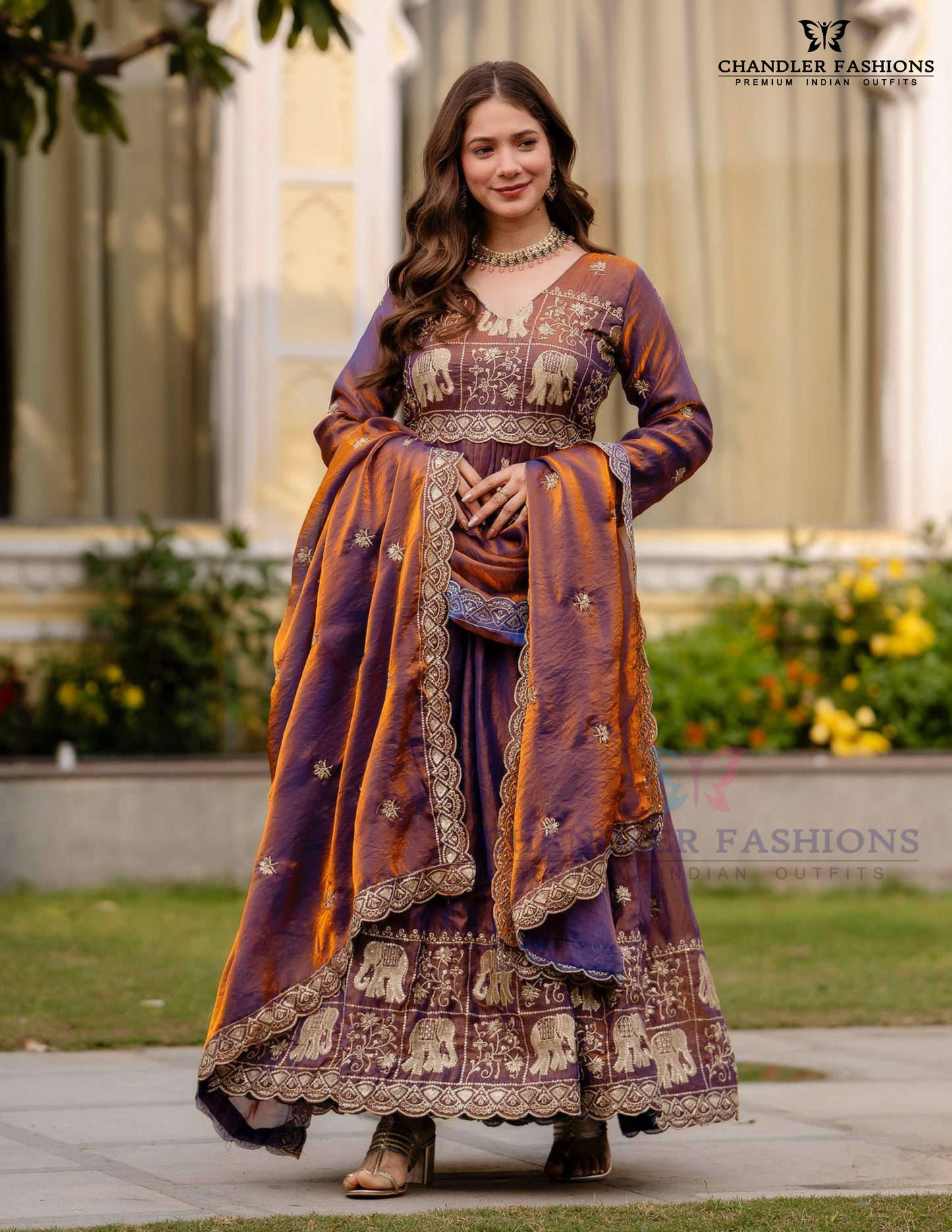 Purple Color Fendy Satin Dual Tone Long Gown In Phoenix